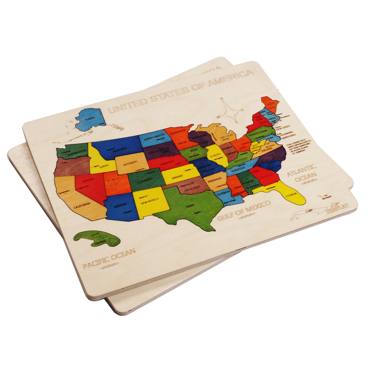 USA Map Wooden Jigsaw Puzzle for Kids | 44 Puzzle Pieces | Learning & Educational Toy Gift for Boys & Girls Ages 3 Years and Above Ekoplay