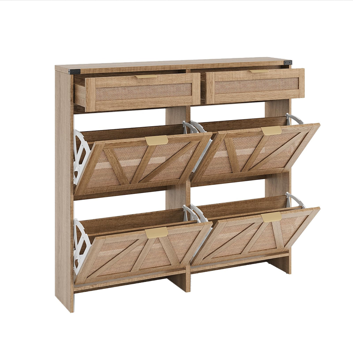 Halitaa Shoe Cabinet with 4 Flip Drawers & 2 Drawers,Farmhouse Shoe Storage Cabinet for Entryway,Slim Freestanding Organizer Rack for Front Door Entrance,Rustic Oak Rattan Halitaa