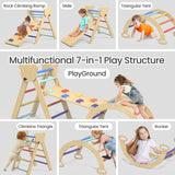 7 in 1 Montessori Pikler Triangle Set, Foldable Wooden Pickler-3 Piece Baby Climbing Gym Toddler Climbing Toys Indoor with Arch, Ramp, Ladder CMFYDAILY