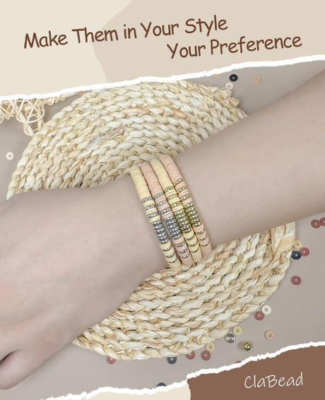 ClaBead Bracelet Making Kit 3200Pcs, Clay Beads Bracelet Kit with Gold Beads and Sliver Beads, Swift Friendship Beads Bracelet Kit for Bracelets Making (Earth Tone) ClaBead