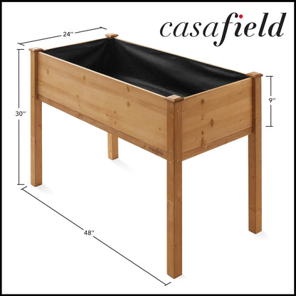 Casafield Outdoor Raised Garden Bed - Elevated Wood Planter Box with Legs and Liner for Vegetables, Lawn, and Yard, 48 x 24 x 30, Natural