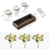 Mkono Mason Jar Lights Centerpiece Table Decor for Dining Room Farmhouse Wood Tray with 3 Jars Flowers Center Pieces Spring Decor for Kitchen Living Room Mkono