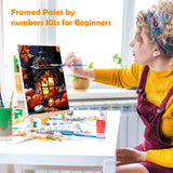 MOGTAA Halloween Paint by Numbers Kit for Adults Beginners with Frame, Fall Pumpkin Adult Paint by Number Kits on Canvas with Easel, Easy DIY Candle Oil Painting Kits for Home Decor, 8x12in MOGTAA