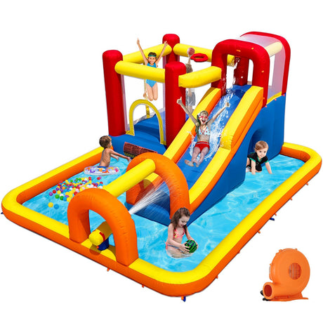 Baralir Inflatable Bounce House Water Park with Long Water Slide & Large Splash Pool Fits 5 Kids, Endless Fun of Jumping, Sliding, Climbing - Extra Cave and Tunnel Adventure and Water Cannon Baralir
