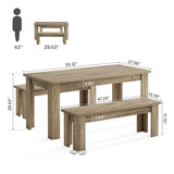 Tribesigns Dining Table Set for 6, 55.1-Inch Rectangle Kitchen Table with 2 Benches, 3-Piece Wooden Dining Room Table Set for Kitchen Tribesigns