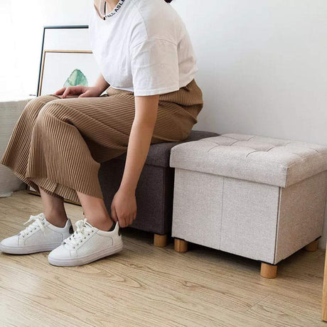 BRIAN & DANY Folding Storage Ottoman Cube, Ottoman with Storage, Small Ottoman Foot Rest with Wood Legs for Living Room 15"x15"x15" - Brown BRIAN & DANY