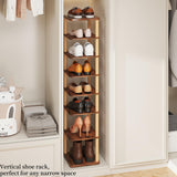 LUCKNOCK Vertical Shoe Rack, 8-Tier Tall Narrow Shoe Organizer for Entryway, Closet, Dorm & Small Spaces, Freestanding Wooden Shoe Shelf Tower for Boots, Sneakers, Heels. (Rustic Brown) LUCKNOCK