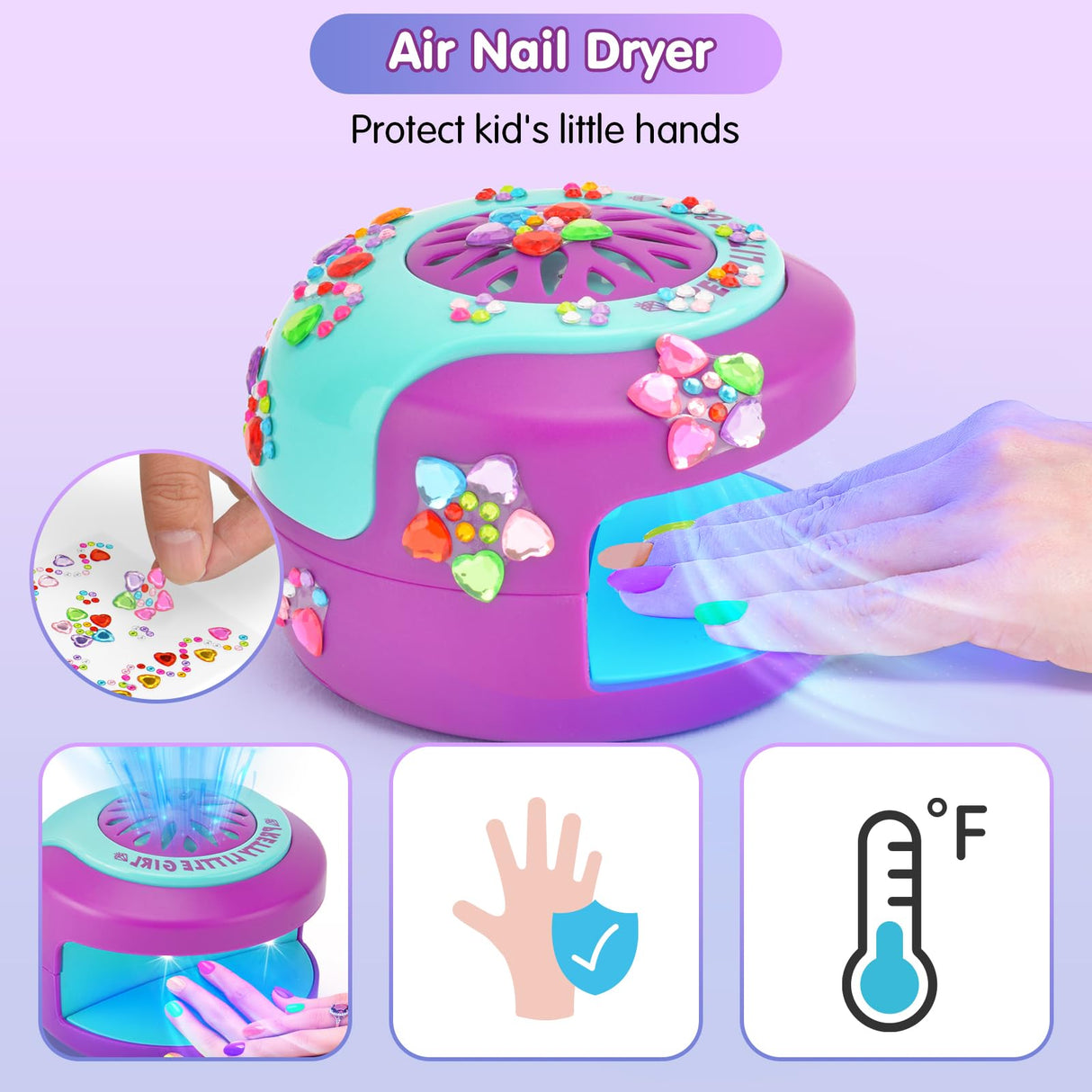 BATTOP Kids Nail Polish Set for Girls - Kids Nail Art Kit with Dryer & Fake Nail & Sticker & Water Based Nail Polish & Nail Art Pen - Idea Gifts for Girls Ages 6 7 8 9 10 11 12 BATTOP