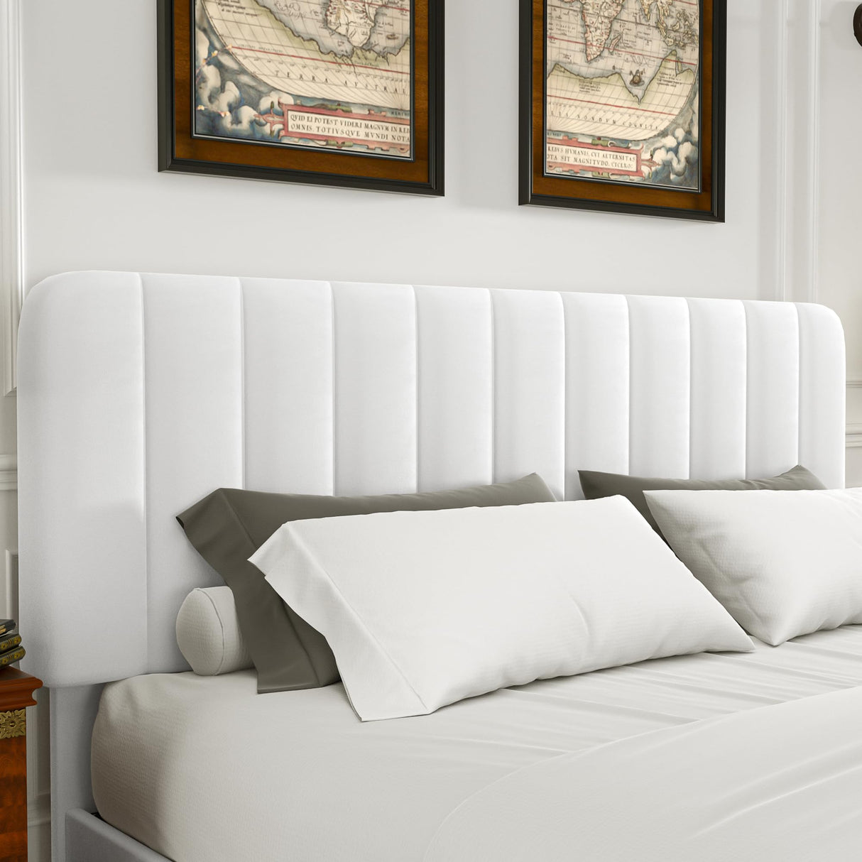 VECELO King Size Upholstered Bed Frame with 4 Drawers and Headboard, Velvet Platform Storage Bedframe, Wooden Slats Support, No Box Spring Needed,Snow-White VECELO