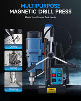 ZELCAN Magnetic Drill Press with 6 Drill Bits, 1550W Mag Drill Press with 2" Dia. 3125 lbf/13900N Mag Force, 650 rpm Power Magnetic Drill with Stepless Speed & Reversible Direction for Metal Surface ZELCAN