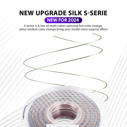 2024 Upgrade S-Series Silk PLA 3D Printer Filament, Shiny Multicolor Rainbow PLA Filament 1.75mm, Spiral Random Change PLA 3D Printing Filament for Most FDM, Kingfisher +/-0.02mm, 1kg/2.2lb