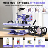 AKEYDIY Heat Press 15x12 Inch, 5 in 1 Heat Press Machine for T-Shirts Hat Cap Mug Plate, 360° Swing Away Shirt Pressing Machine, Sublimation Heat Transfer Machine with Tumbler Press Hat Press, Purple AKEYDIY