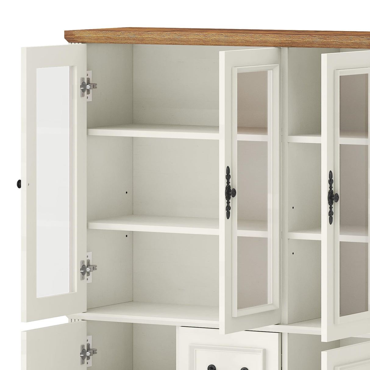 DWVO Large Storage Cabinet, 72" Tall Kitchen Pantry with Glass Doors, Freestanding Glass Display Cabinets with Adjustable Shelves & Drawers, Food China Hutch for Dining Room, Living Room, White DWVO