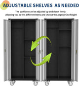 71.7" Metal Locker Storage Cabinet, Heavy-Duty Rolling Tool Cabinet with Wheels, Lockable Doors & Adjustable Feet, Garage Utility Storage for Office, Shop, or Home Tioutbot