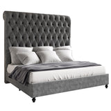 Jocisland King Size Platform Bed Frame with 60" Tall Sleigh Headboard, Luxury Velvet Upholstered Bed, Handcrafted Deep Button Tufted, Solid Wood Legs, Noise-Reducing, No Box Spring Needed,Light Gray Jocisland
