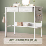 Maihail Small Vanity Desk no Mirror, Small Makeup Vanity, Compact Vanity with Storage, Vanity Desk with Drawers, Mini Vanity with Shelves, White Maihail