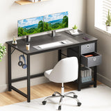 SMUG Computer Desk with Storage Drawers, Small Office Desk Modern Simple Study Writing Table for Home Bedroom, Spacious 40X24 Desktop with 2-Tier Drawer, Black SMUG