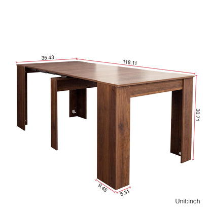 Extendable Console Table Transformer Dining Table with Extension Leaves Holder Modern Wooden Rectangular Extendable Table Desk Table for 6 8 10 12 People Space Saving Design,Walnut