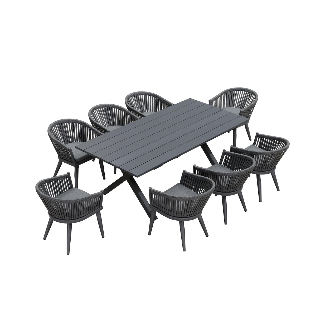 PURPLE LEAF 9 Pieces Outdoor Dining Set with Patio Aluminium Dining Table and Wicker Rattan Chairs Modern Furniture Cushions Sets for Backyard Indoor Decor Kitchen Grey PURPLE LEAF