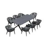 PURPLE LEAF 9 Pieces Outdoor Dining Set with Patio Aluminium Dining Table and Wicker Rattan Chairs Modern Furniture Cushions Sets for Backyard Indoor Decor Kitchen Grey PURPLE LEAF