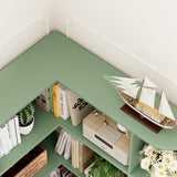 FOTOSOK 74” Tall Corner Bookshelf, 6-Tier Bookshelf and Bookcase with Open Storage, Tall Bookcases Wooden Storage Shelves for Home Office, Thickened Boards for Better Load Bearing, Green FOTOSOK