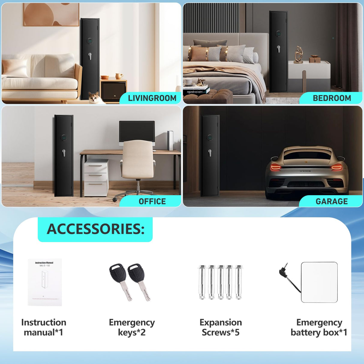 KARUIKEV 3-4 Long Rifle Gun Safe, Digital Keypad Large Gun Safe for Home Rifle and Shotguns, Quick Access Gun Cabinets with LED Light, Gun Safe with Adjustable Gun Rack and Removable Shelf Karuikev