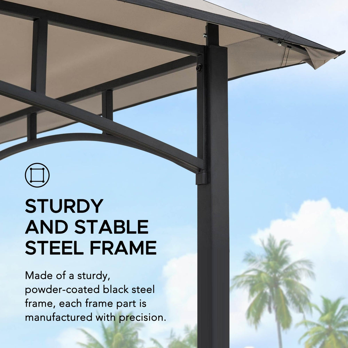 Sunjoy 5 x 8 ft Black Steel Frame Double Tiered Canopy Grill Gazebo for Outdoor, Patio, Garden, and Backyard Activities,Gray and Black Sunjoy