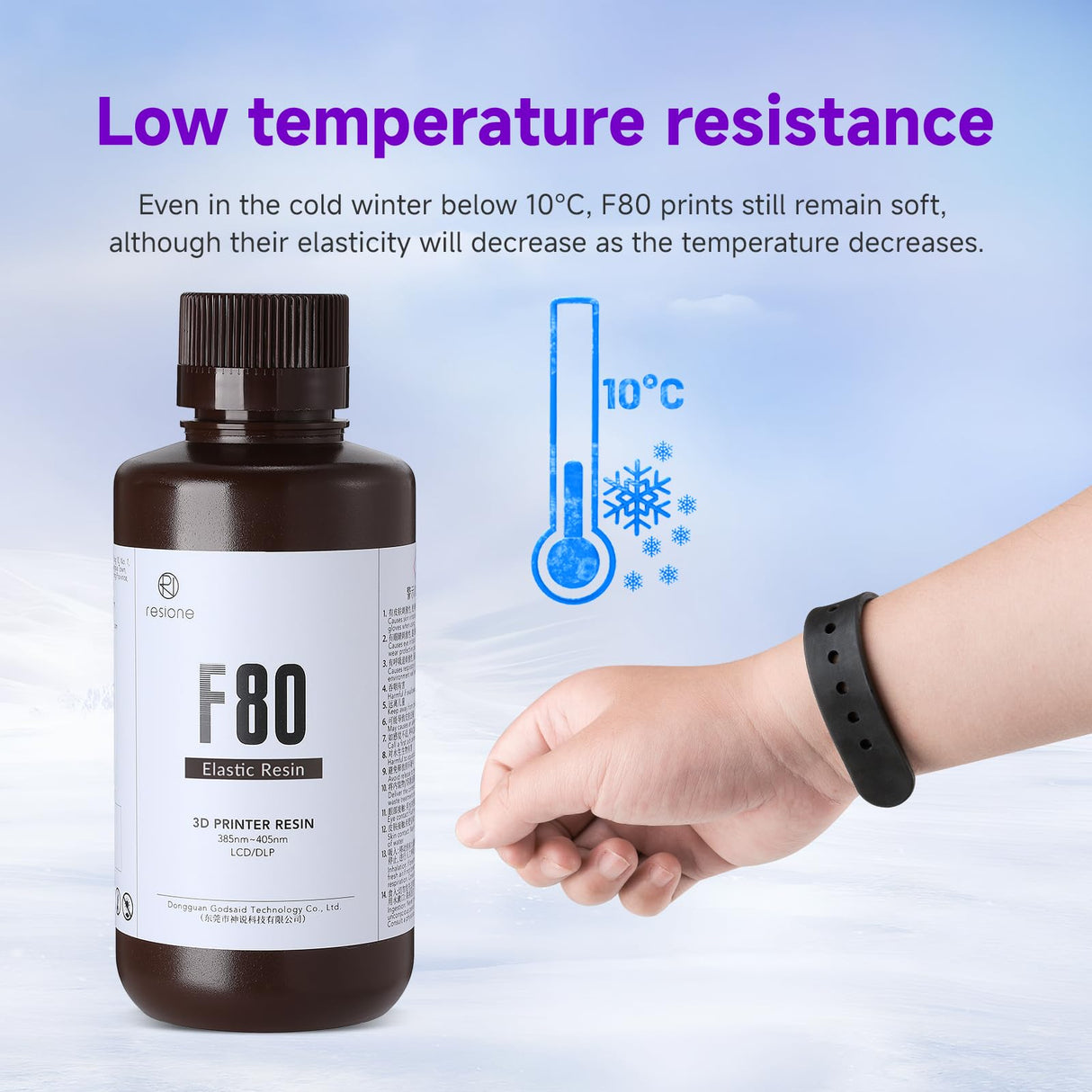 RESIONE 3D Printer Resin, F80 Elastic 405nm UV-Curing Printing Liquid with High Elongation at Break High Resilience Photopolymer Resin for LCD DLP MSLA 3D Printing (Black, 1000g) RI RESIONE