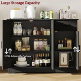 Irontar Kitchen Storage Cabinet, Sideboard Buffet Cabinet with Rattan Doors, Farmhouse Console Table with Drawer, Coffee Bar, Accent Table for Kitchen, Living Room, Hallway, Black and Natural CWG010BM Irontar