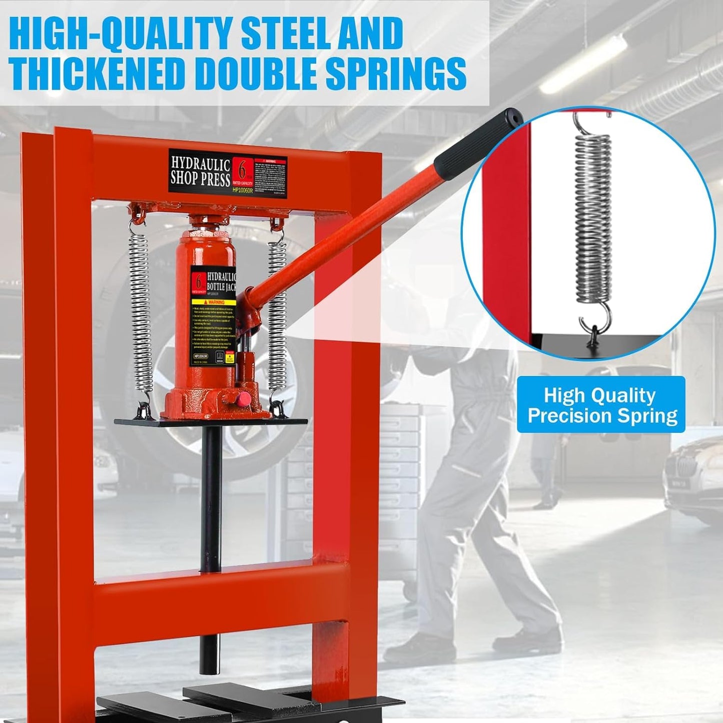 WEAGP 6 Ton Hydraulic Shop Press, H-Frame Floor Mount Hydraulic Press with Press Plates Adjustable Working Table Height, 6 Ton Shop Press for Car Repair and Garage, Red - WoodArtSupply