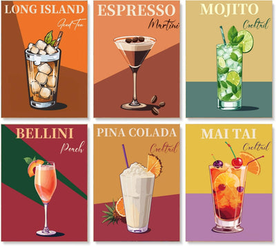 6 Pack Paint by Numbers Kit for Adults Beginners-Easy Cocktail Adult Paint by Number Kits on Canvas, DIY Acrylic Oil Painting by Numbers for Adults Without Frame for Gift Home Wall Decor(10x14inch)