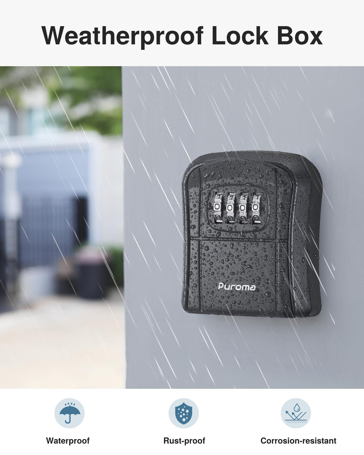 Puroma Key Lock Box Combination Lockbox Wall-Mounted Key Storage Box for House Keys, Resettable Code Safe Security Lock Box for Home, Office, Garage, Apartment Spare Key Storage (1 Pack, Black) Puroma