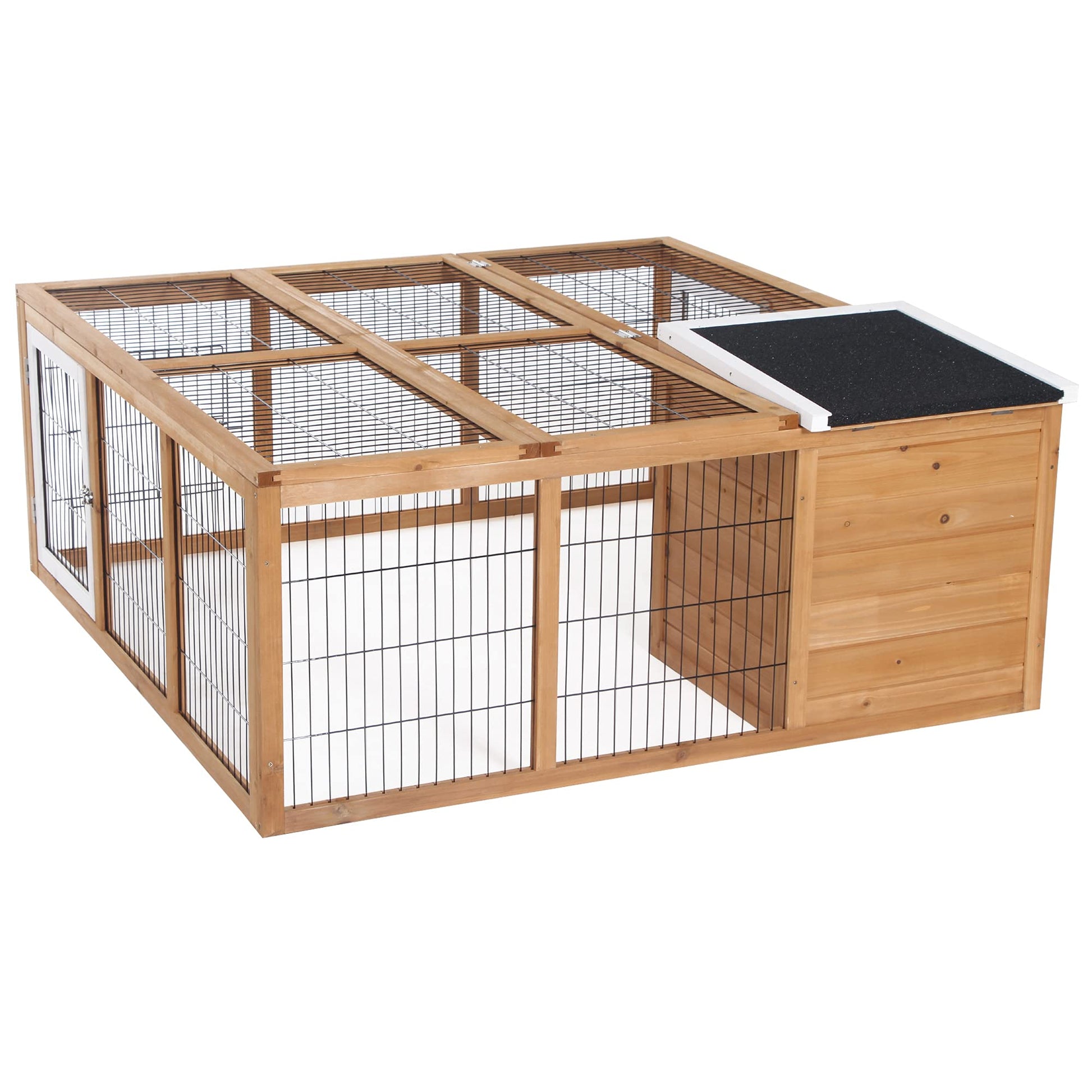 PawHut Rabbit Hutch Bunny Cage with Openable Main House, Indoor Outdoor Waterproof Rabbit House, Guinea Pig Cage for Small Animals with Three Ventilation Doors, Natural - WoodArtSupply