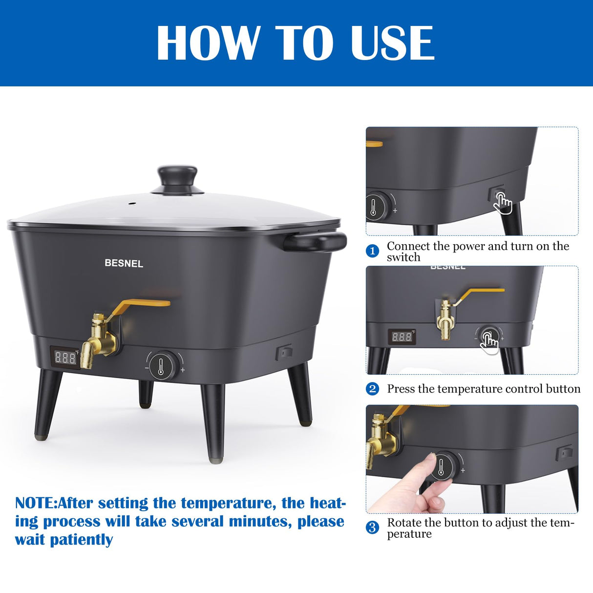 BESNEL Wax Melter for Candle Making, Electric Non-Stick Wax Melter Holds 8Qts of Wax,Soy Wax for or Soap Business Candle Making with Heat Resistant Handle & Brass Spout,Temp Control (Black) VOISEN