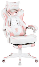 Vonesse Pink Gaming Chair for Adults,Girls Computer Chair with High Back,Big and Tall Gaming Chairs with Footrest and Massage,Reclining Gamer Chair(White/Pink) Vonesse