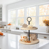 Decorative Wooden Tiered Tray Stand - Beautiful Two Tiered Coffee Table Serving Tray Enhances Your Seasonal Modern Farmhouse Decor - The Perfect Centerpiece for Your Fall Table Decorations KIBAGA