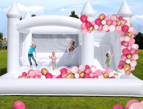 15x15FT White Bounce House Castle for Kids Adults, w/Slide & Ball Pit, (Heavy Duty PVC) (1100W Blower), Large Jumper Bouncy Inflatable Castle, Wedding, Birthday Party, Baptism, 15x15x10ft Inflantteble