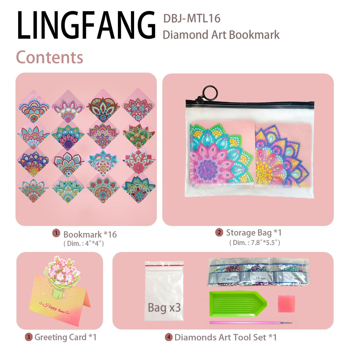 LINGFANG 16 Pcs Diamond Painting Bookmark, DIY Corner Book Makers for Book Lovers, Diamond Art Beginners, Small Diamond Art Kits, Paint by Art Crafts Supplies Gift for Women Girls (Mandala) LINGFANG