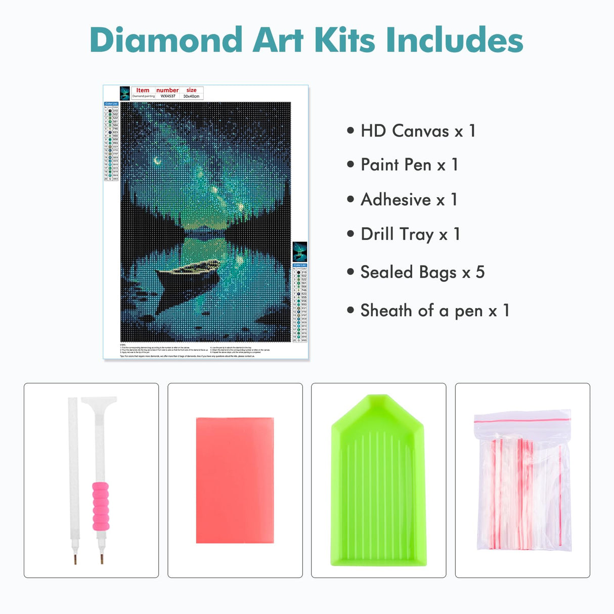 MOGTAA Starry Night Diamond Art Painting Kits for Adults, Canoe Lake Moon Diamond Painting Kits for Beginners, DIY 5D Diamond Dots Kits Landscape Gem Craft for Home Art Decor 12x16 inch MOGTAA