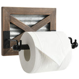 Farmhouse Toilet Paper Holder with Galvanized Metal& Black Metal - Rustic Warm Brown Wood Wall Mount Toilet Roll Holder for Bathroom Decor KULEDM