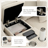 Merax 114 * 64" Corduroy Sectional Couches with Bluetooth Speakers, Storage, Ottoman & Pillows, Upholstered Modular Sofa Chaise with Console, USB Charger, Cup Holders for Living Room Apartment, Cream Merax