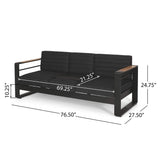 Christopher Knight Home Giovanna Outdoor 3 Seater Sofa, Dark Grey + Natural + Black Anodize Christopher Knight Home