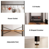 IRONCK Bakers Rack with Power Outlet, 5-Tier Corner Microwave Stand with Storage, Coffee Bar with 6 S-Shaped Hooks, Kitchen Shelves with Wire Basket IRONCK