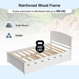 TOLEAD Daybed with Trundle, Twin Size Pull Out Bed, Solid Wood Extendable Day with Trundle Bed Twin, Include Slat Support (White, Trundle) TOLEAD