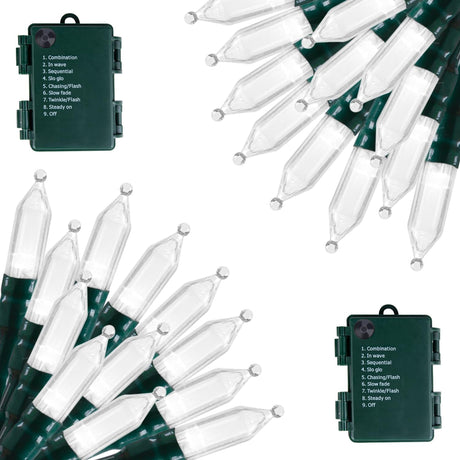 Battery Operated Christmas Lights 2 Pack 18 Feet 50 LED Clear Mini String Lights with 8 Modes Waterproof Tree Lights for Xmas Outdoor Indoor Holiday Party Garden Decor, Pure White Brightown