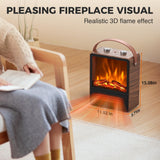 Riseon Electric Fireplace Heater for Indoor Use, 1500W/750W Space Heater Fireplace with 3D LED Flame, Double Safety Protection, Portable Fireplace Heater for Home Office Christmas Decoration,Walut Riseon