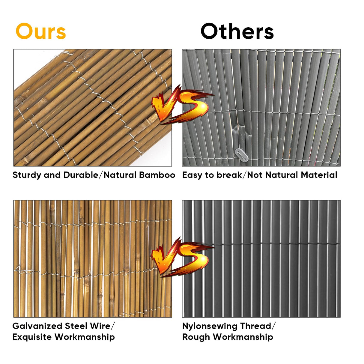 Jollybower 6ft x 8ft x 0.4" D Natural Bamboo Fence, Outdoor Rolled Bamboo Fencing, Decorative Bamboo Privacy Screen for Garden Backyard Balcony Jollybower