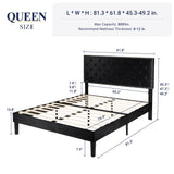 Allewie Queen Size Bed Frame, Velvet Upholstered Platform Bed with Adjustable Diamond Button Tufted & Nailhead Trim Headboard, Wood Slat Support, Easy Assembly, No Box Spring Needed, Black Allewie