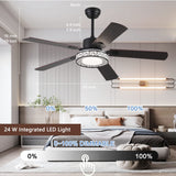 TRSIOPFC 52" Outdoor Ceiling Fan with Lights Remote Control,Dimmable Black Wooden Ceiling Fan with Reversible Quiet Motor 5 Blades 6 Speed For Patio Living Room, Bedroom, Office,Indoor Outdoor TRSIOPFC