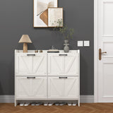 VINYUSE Shoe Cabinet with 4 Flip Drawers, Shoe Storage Cabinet for Entryway, Freestanding Hidden Shoe Cabinet Organizer with Open Storage, Narrow Shoe Rack with Legs, Oak White VINYUSE